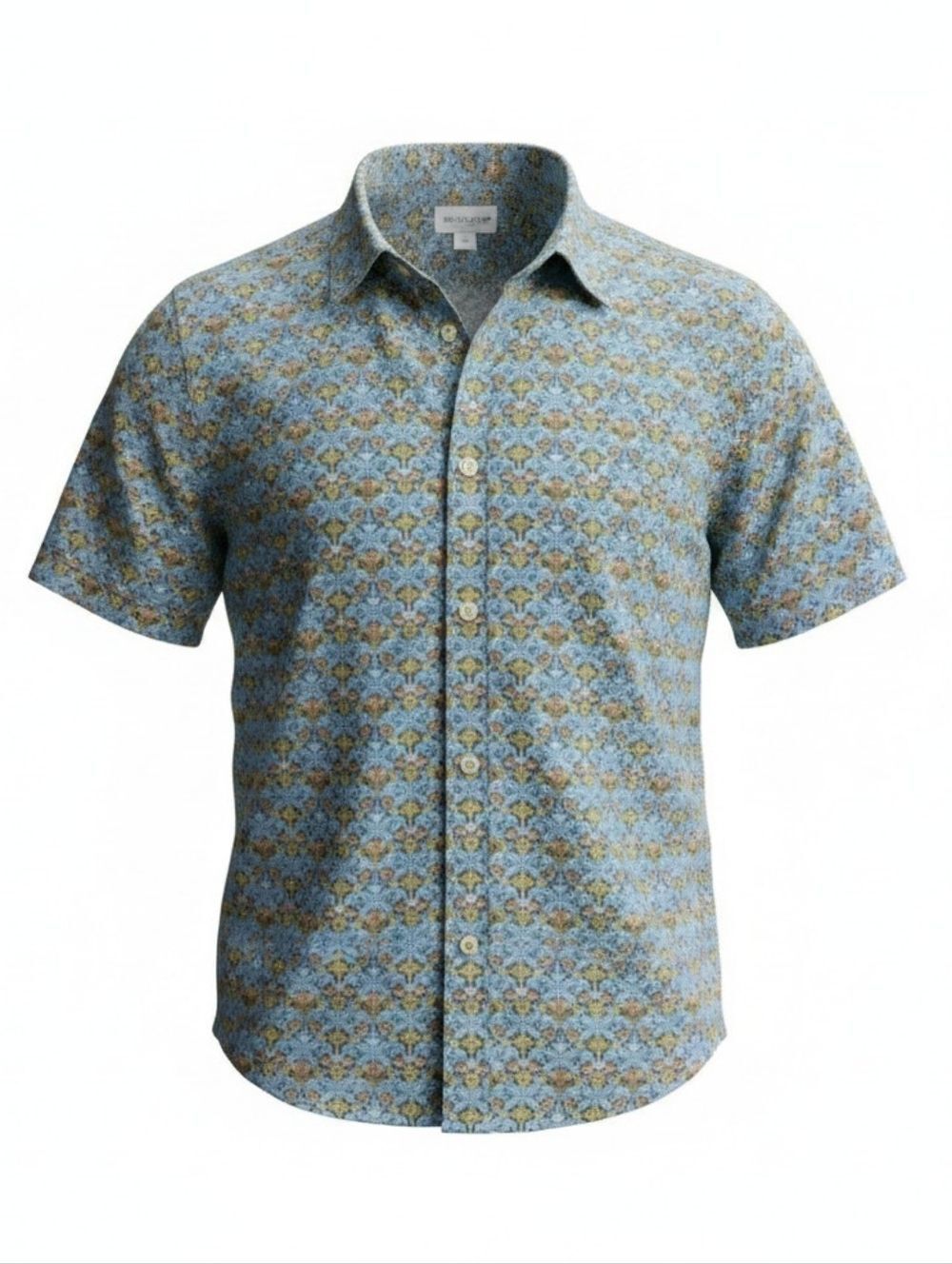 Short-Sleeve Casual Button-Down Shirt in Light Blue and Tan